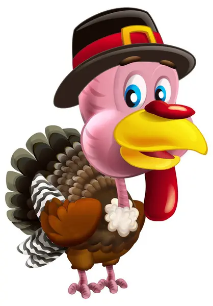 Cartoon Scene Happy Farm Bird Turkey Thanksgiving Isolated Illustration Children — Stock Photo, Image