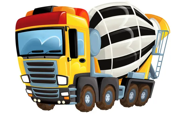 卡通行业重型卡车混凝土搅拌机儿童插图 — 图库照片