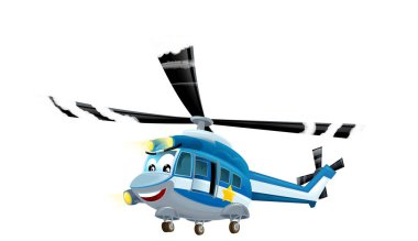 çizgi film mutlu helikopter makinesi beyaz arka planda - çocuklar için resimleme