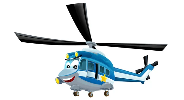 白い背景に漫画ハッピーヘリコプターマシン 子供のためのイラスト — ストック写真