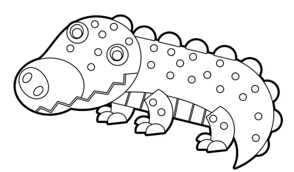 cartoon scene with happy crocodile alligator isolated illustration for kids