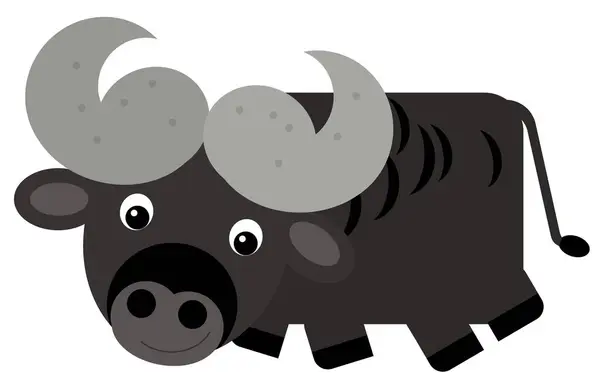 Cartoon Glücklich Nutztier Fröhlich Büffel Isoliert Auf Weißem Hintergrund Illustration — Stockfoto