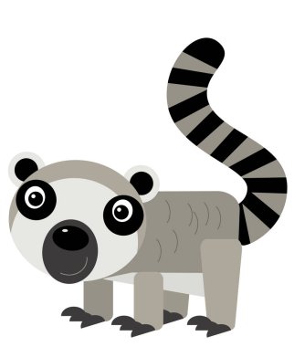 Tropik hayvan mutlu lemur resimli karikatür sahnesi çocuklar için izole edilmiş.
