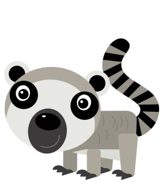 Tropik hayvan mutlu lemur resimli karikatür sahnesi çocuklar için izole edilmiş.