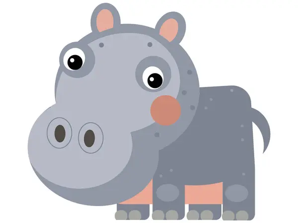 Scène Dessin Animé Avec Hippopotame Heureux Hippopotame Recherche Illustration Isolée — Photo