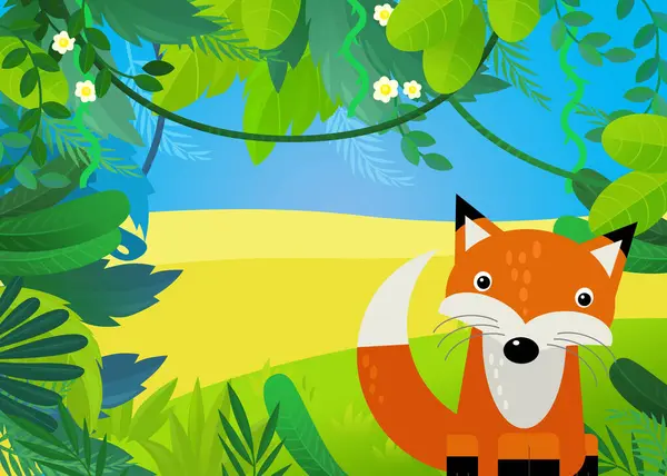 Cartoon Scene Forest Animal Fox Illustration Kids — Stock Photo, Image