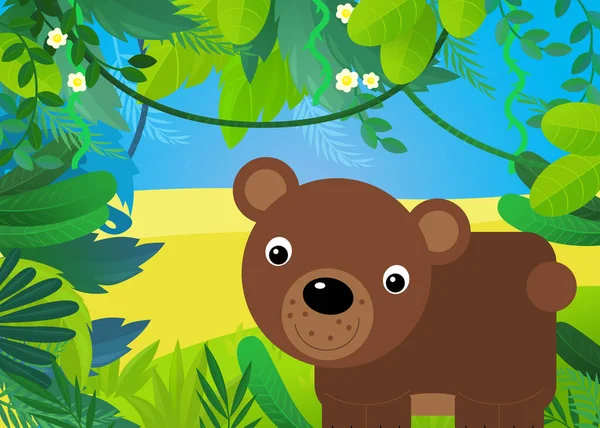 Kreslená Scéna Lesním Zvířecím Medvědem Ilustrace Pro Děti — Stock fotografie