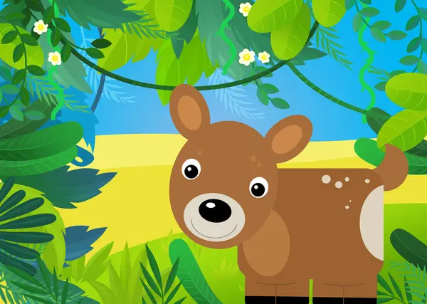 Scena Dei Cartoni Animati Con Foresta Animali Capriolo Illustrazione Bambini — Foto Stock