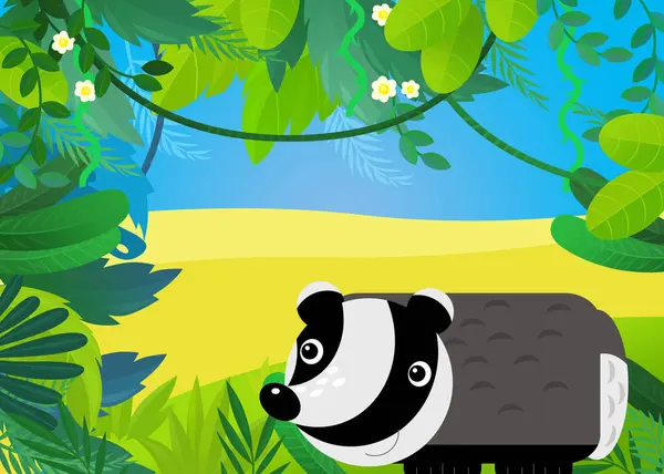 cartoon scene with forest and animal badger illustration for kids