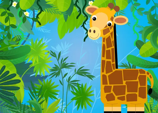 cartoon scene with safari animal giraffe illustration for kids