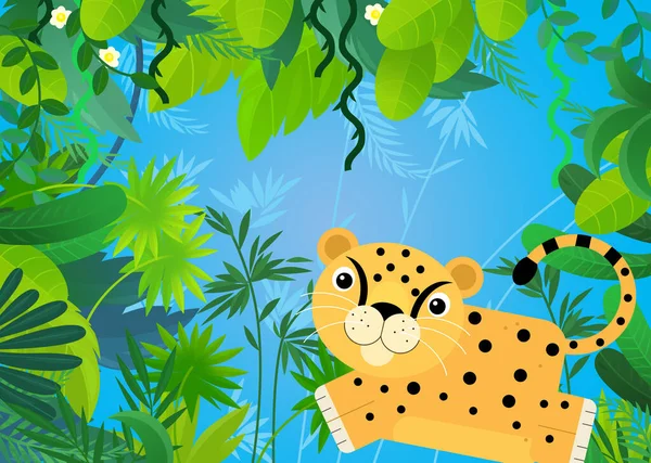 cartoon scene with safari animal cat jaguar illustration for kids