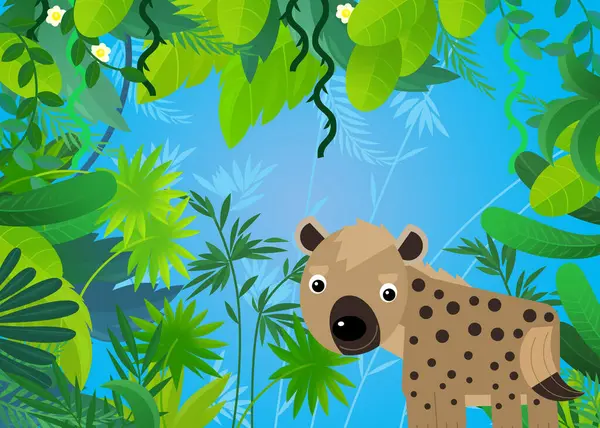 cartoon scene with safari animal hyena dog illustration for kids