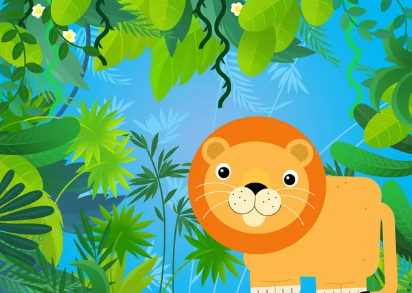 cartoon scene with safari animal cat lion illustration for kids