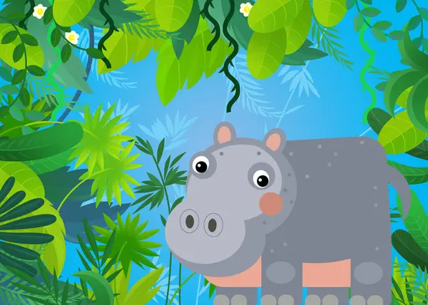 cartoon scene with safari animal hippo hippopotamus illustration for kids