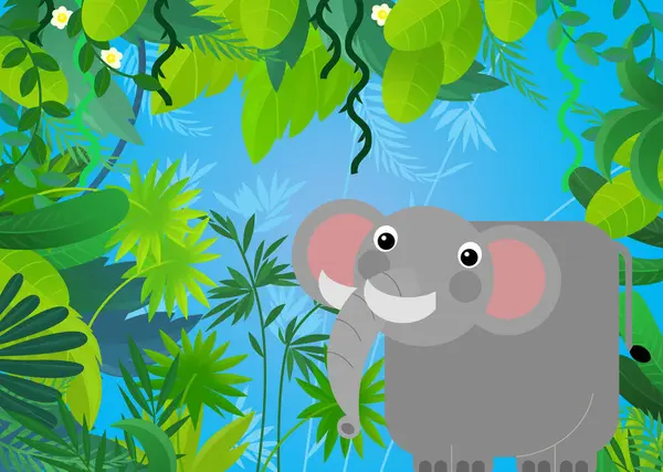 cartoon scene with safari animal elephant illustration for kids
