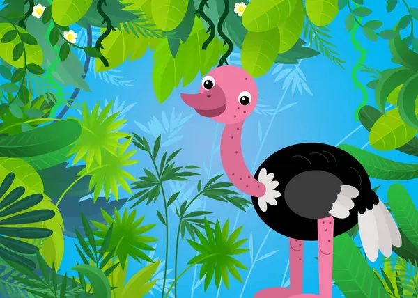 cartoon scene with safari animal bird ostrich illustration for kids