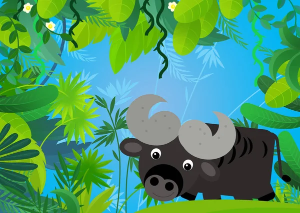 cartoon scene with safari animal buffalo illustration for kids