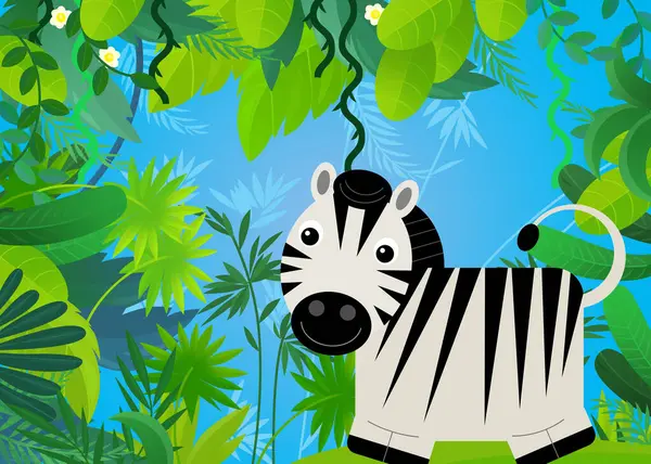 cartoon scene with safari animal horse zebra illustration for kids