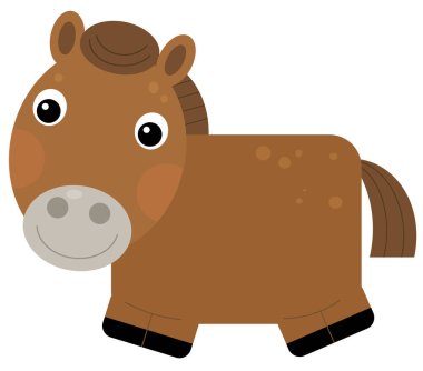 Çizgi filmdeki mutlu hayvan at atı midillisi çocuklar için izole bir illüstrasyon.