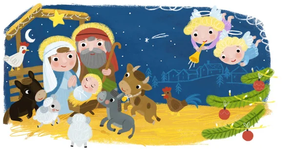 Мультфильм Иллюстрация Святой Семьи Josef Mary Традиционной Иллюстрации Сцены Детей — стоковое фото