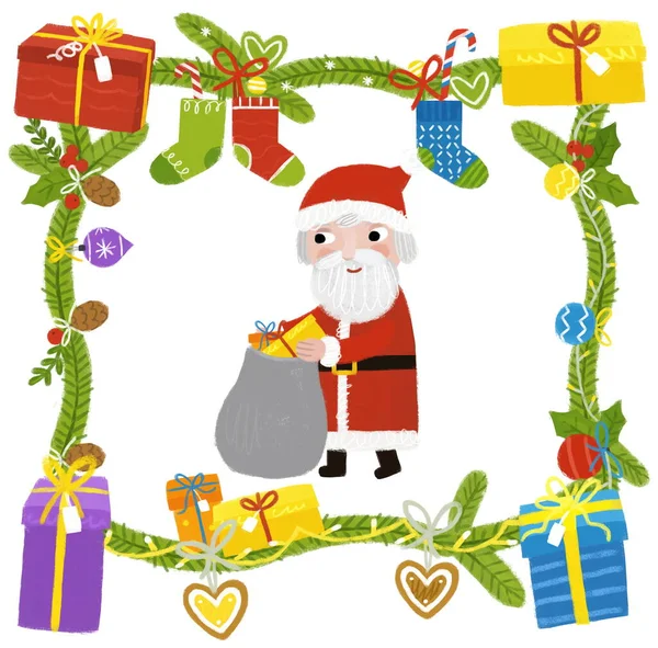 Cartoon Scene Met Kerst Feest Ornamenten Uit Natuur Als Dennenappel — Stockfoto