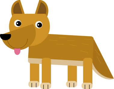 Çocuklar için beyaz arkaplanda hayvan dingosu olan Avustralya çizgi filmi sahnesi