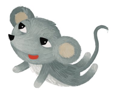 Neşeli gülümseyen fareli çizgi film sahnesi çocuklar için izole edilmiş.