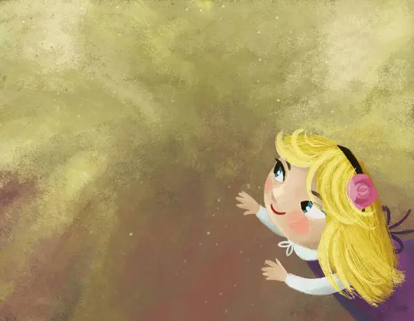 子供のための風と軽いストロークのイラストの背景のような黄金の秋の空との漫画のシーン — ストック写真