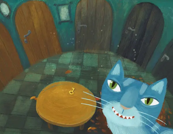 Cartoon Scene Magical Cat Hidden Room Some Castle House Lots — Stock Photo, Image