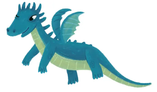 Dibujos Animados Feliz Divertido Colorido Dragón Dinosaurio Ilustración Aislada Para —  Fotos de Stock