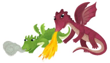 çizgi film mutlu ve komik renkli ejderha ya da dinazor çocuklar için izole edilmiş çizimler