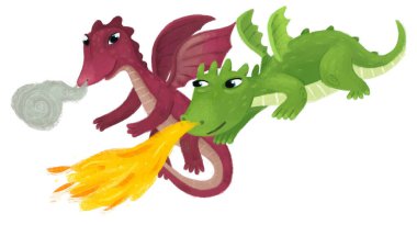 çizgi film mutlu ve komik renkli ejderha ya da dinazor çocuklar için izole edilmiş çizimler
