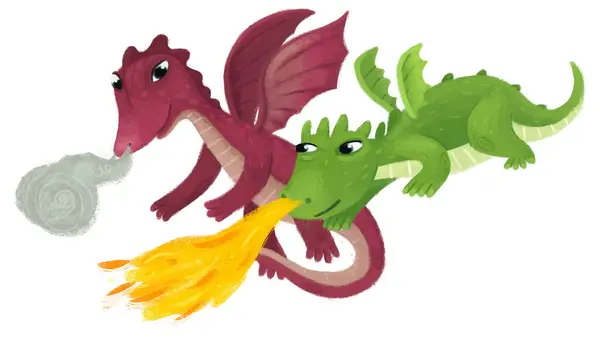 Dibujos Animados Feliz Divertido Colorido Dragón Dinosaurio Ilustración Aislada Para —  Fotos de Stock