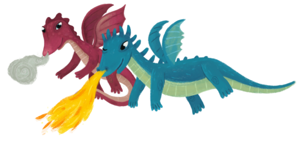 çizgi film mutlu ve komik renkli ejderha ya da dinazor çocuklar için izole edilmiş çizimler