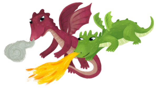 çizgi film mutlu ve komik renkli ejderha ya da dinazor çocuklar için izole edilmiş çizimler