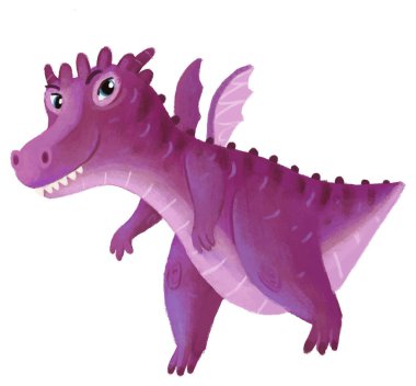 çizgi film mutlu ve komik renkli ortaçağ ejderhası veya dinozor dinosu çocuklar için izole edilmiş bir illüstrasyon