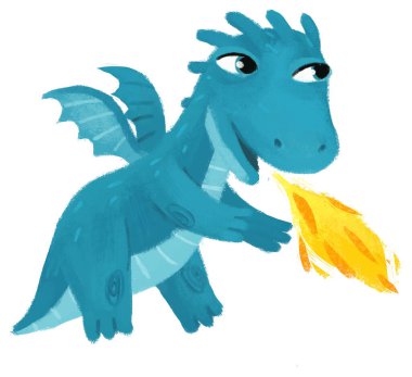 çizgi film mutlu ve komik renkli ortaçağ ejderhası veya dinozor dinosu çocuklar için izole edilmiş bir illüstrasyon