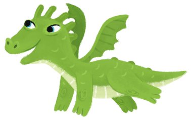 çizgi film mutlu ve komik renkli ortaçağ ejderhası veya dinozor dinosu çocuklar için izole edilmiş bir illüstrasyon