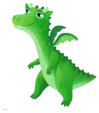 çizgi film mutlu ve komik renkli ortaçağ ejderhası veya dinozor dinosu çocuklar için izole edilmiş bir illüstrasyon