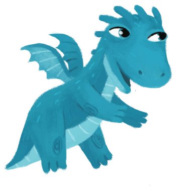 çizgi film mutlu ve komik renkli ortaçağ ejderhası veya dinozor dinosu çocuklar için izole edilmiş bir illüstrasyon