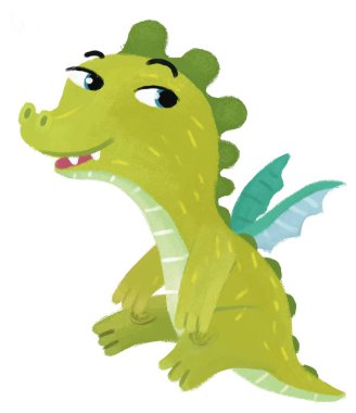 çizgi film mutlu ve komik renkli ortaçağ ejderhası veya dinozor dinosu çocuklar için izole edilmiş bir illüstrasyon