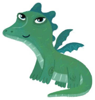 çizgi film mutlu ve komik renkli ortaçağ ejderhası veya dinozor dinosu çocuklar için izole edilmiş bir illüstrasyon