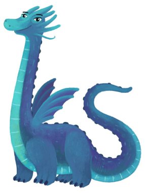 çizgi film mutlu ve komik renkli ortaçağ ejderhası veya dinozor dinosu çocuklar için izole edilmiş bir illüstrasyon