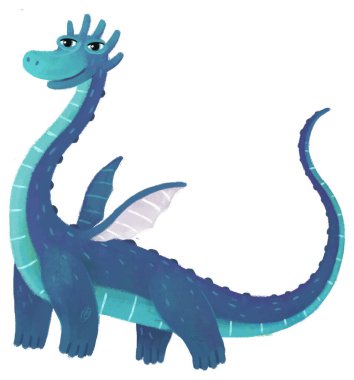 çizgi film mutlu ve komik renkli ortaçağ ejderhası veya dinozor dinosu çocuklar için izole edilmiş bir illüstrasyon