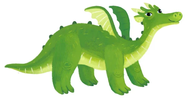 Cartoon Gelukkig Grappig Kleurrijke Middeleeuwse Draak Dinosaurus Dino Geïsoleerde Illustratie — Stockfoto