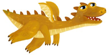 çizgi film mutlu ve komik renkli ortaçağ ejderhası veya dinozor dinosu çocuklar için izole edilmiş bir illüstrasyon