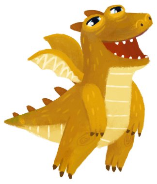 çizgi film mutlu ve komik renkli ortaçağ ejderhası veya dinozor dinosu çocuklar için izole edilmiş bir illüstrasyon