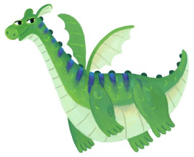 çizgi film mutlu ve komik renkli ortaçağ ejderhası veya dinozor dinosu çocuklar için izole edilmiş bir illüstrasyon