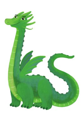 çizgi film mutlu ve komik renkli ortaçağ ejderhası ya da dinozor dinosu çocuklar için izole edilmiş bir illüstrasyon.