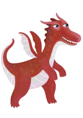 çizgi film mutlu ve komik renkli ortaçağ ejderhası ya da dinozor dinosu çocuklar için izole edilmiş bir illüstrasyon.